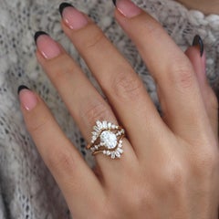 Oval Diamond Dots Band Engagement Three Ring Set - Margo & Ally V & Billy
