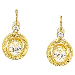 Oval Diamond Drop Earrings 1.05 Carats GIA Certified Handcrafted 18k Yellow Gold