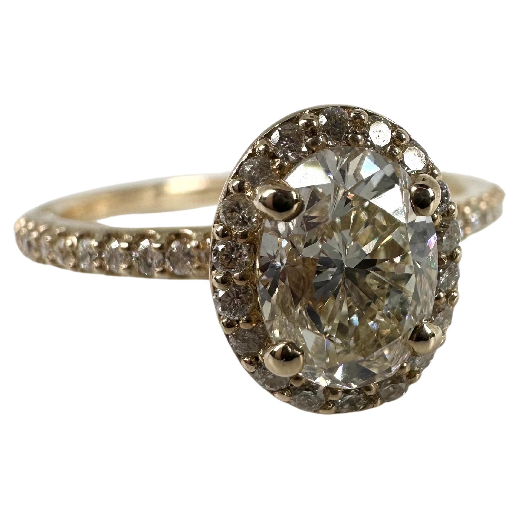 Oval Diamond Engagement Ring 14 Karat Yellow Gold Diamond Ring