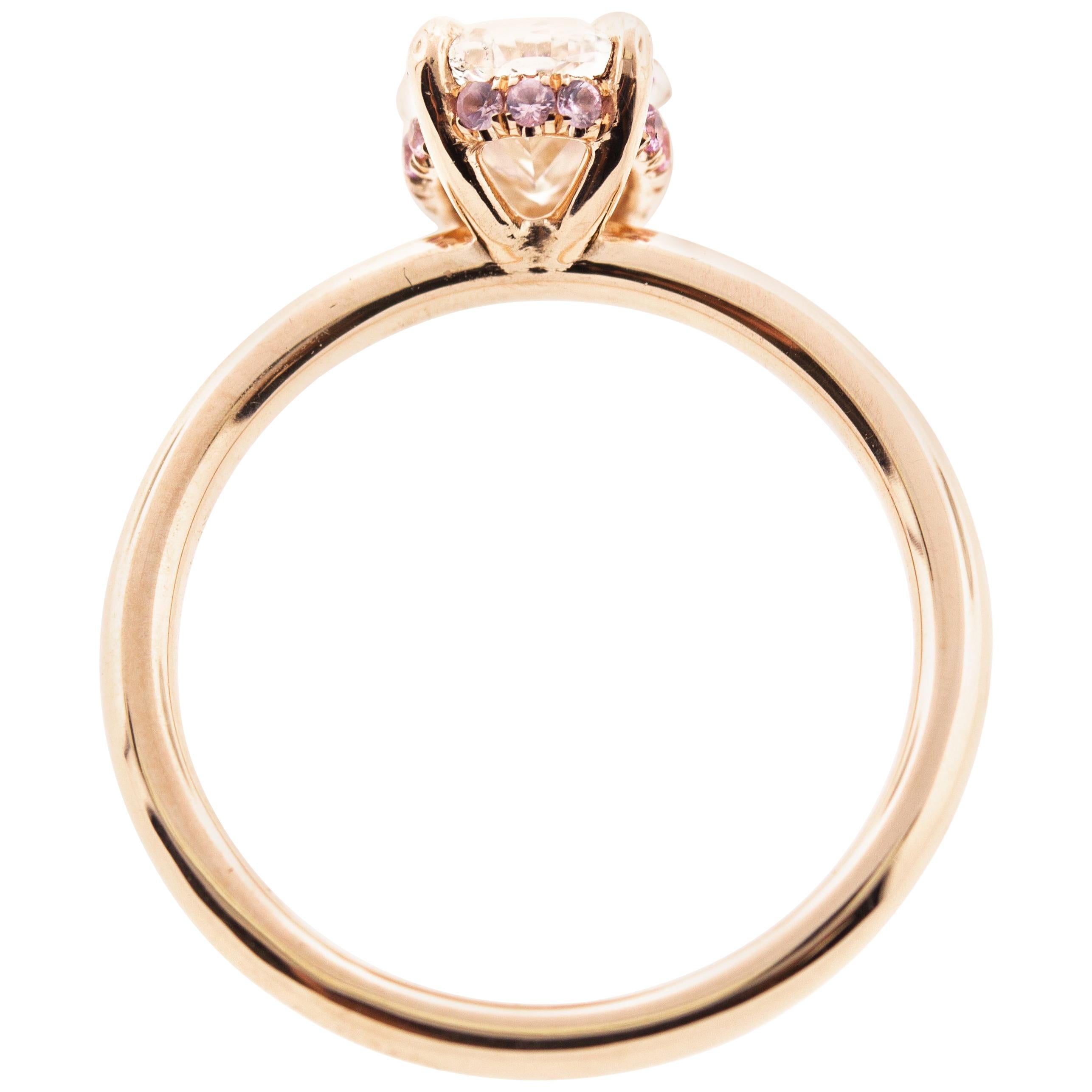 Oval Diamond Engagement Ring with Pink Sapphire Hidden Halo, Rose Gold For Sale