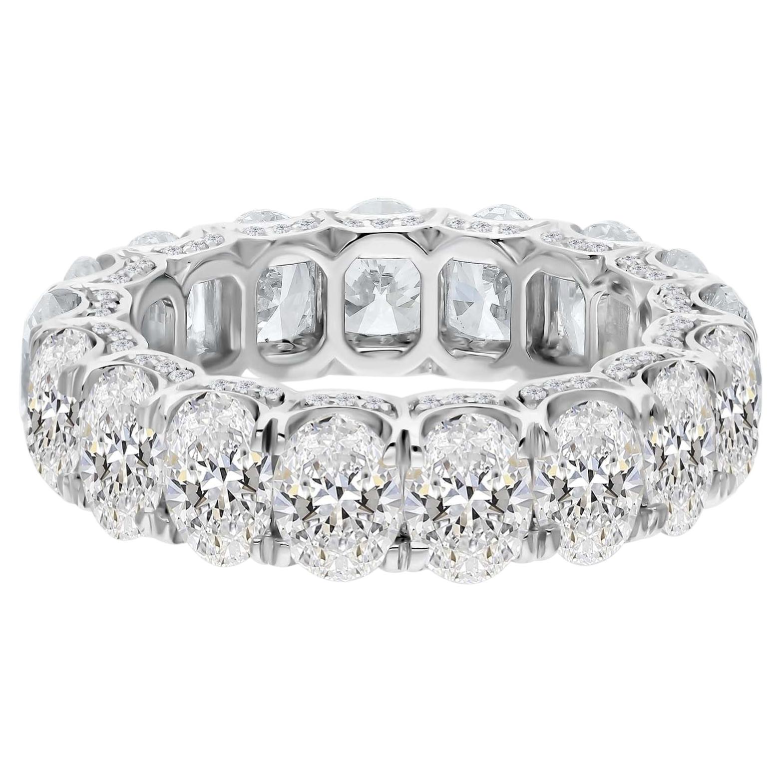 7.76 Carat Oval Diamond Eternity Band Ring 18K White Gold Wedding Jewelry