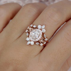 Oval Diamond Floral Ring "Antheia" & Two "Iceland" Sidebands