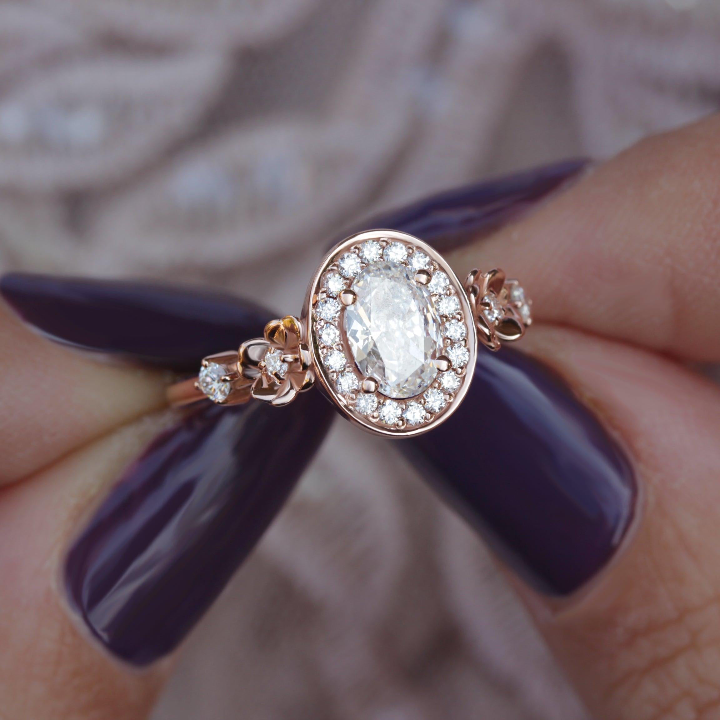 oval floral engagement ring