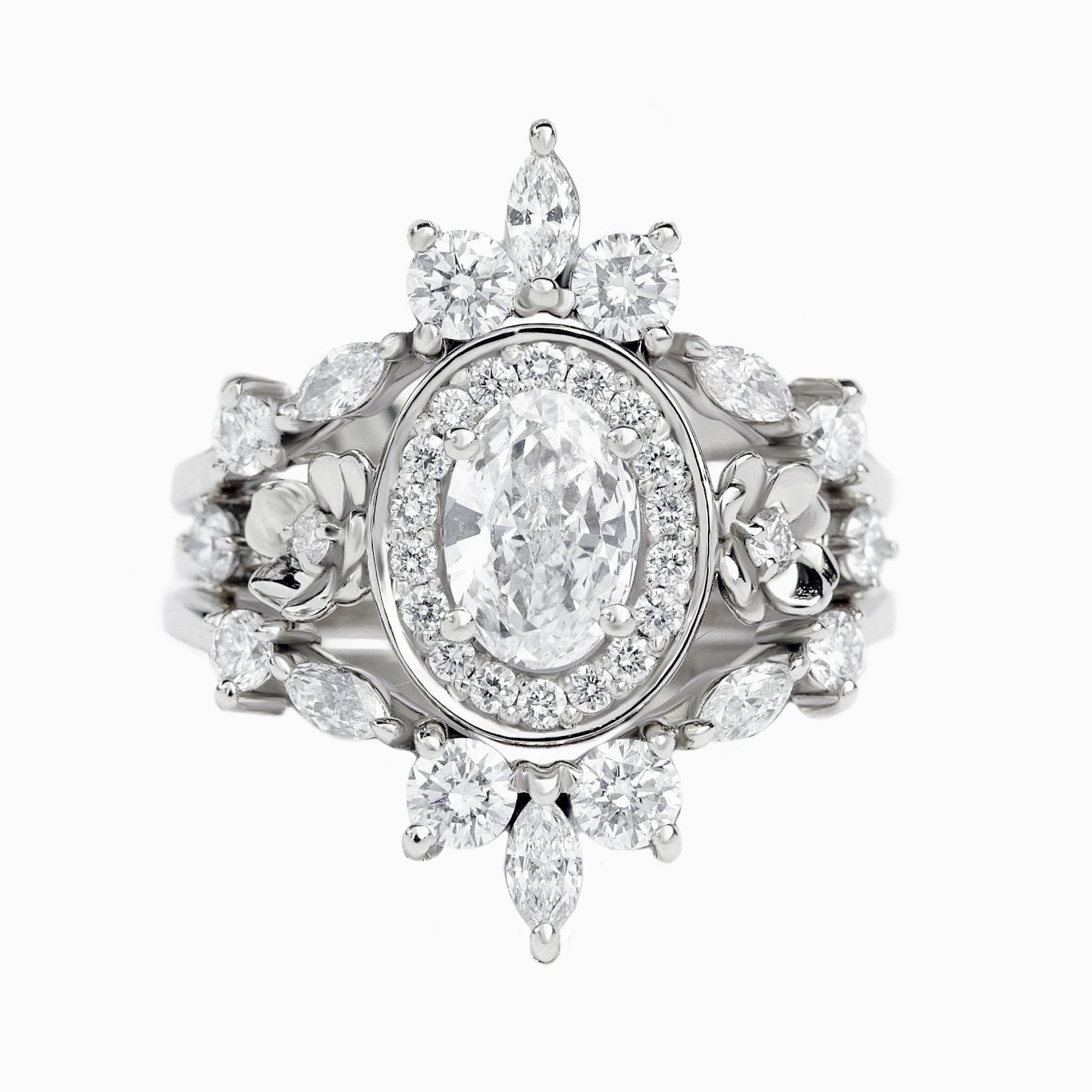 Women's Oval Diamond Floral Ring 