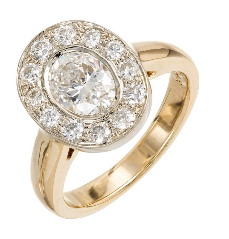 1.02 Carat Oval Diamond Halo Gold Engagement Ring For Sale at 1stDibs ...