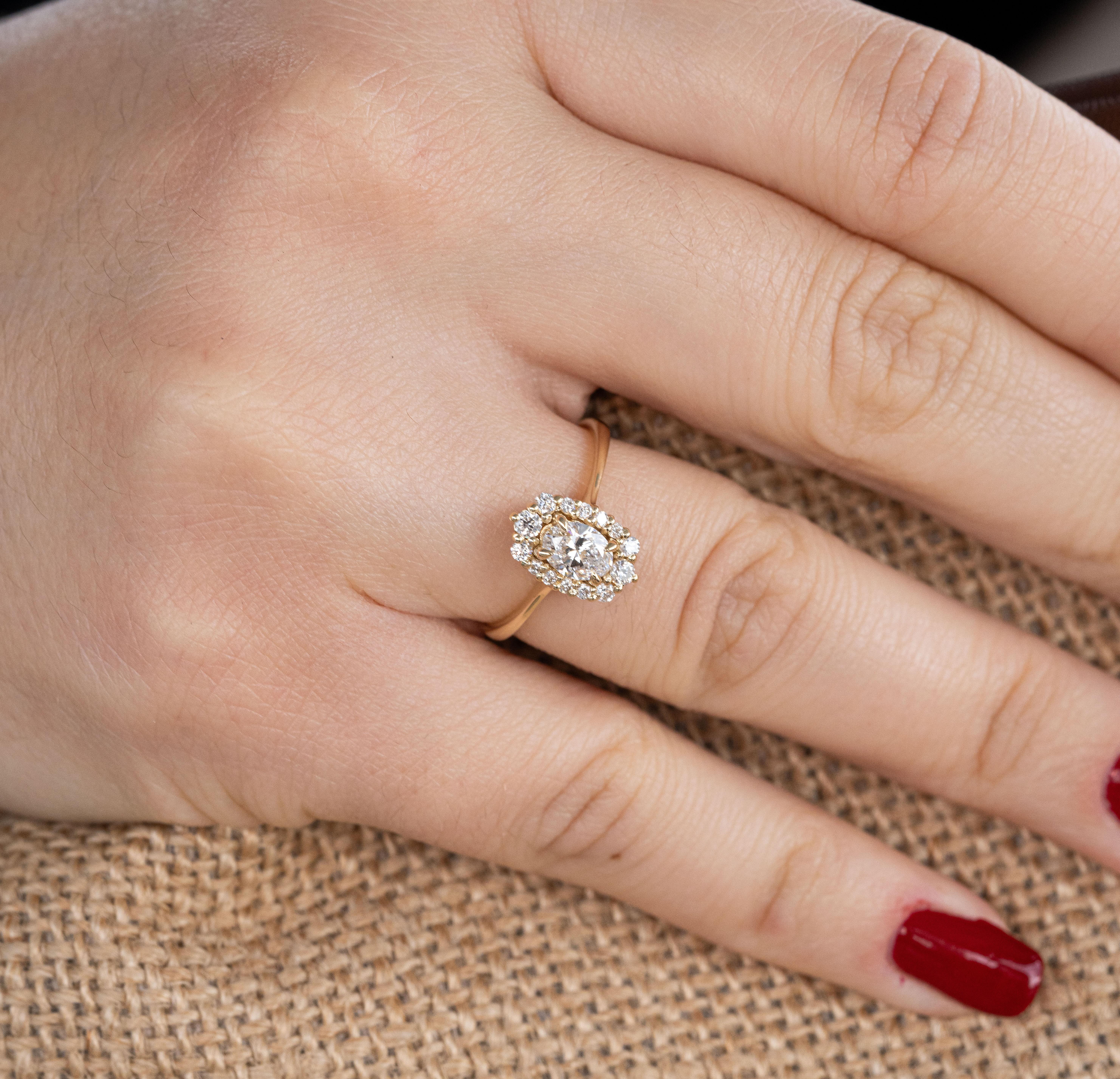 For Sale:  Oval Diamond Halo Engagement Ring 4
