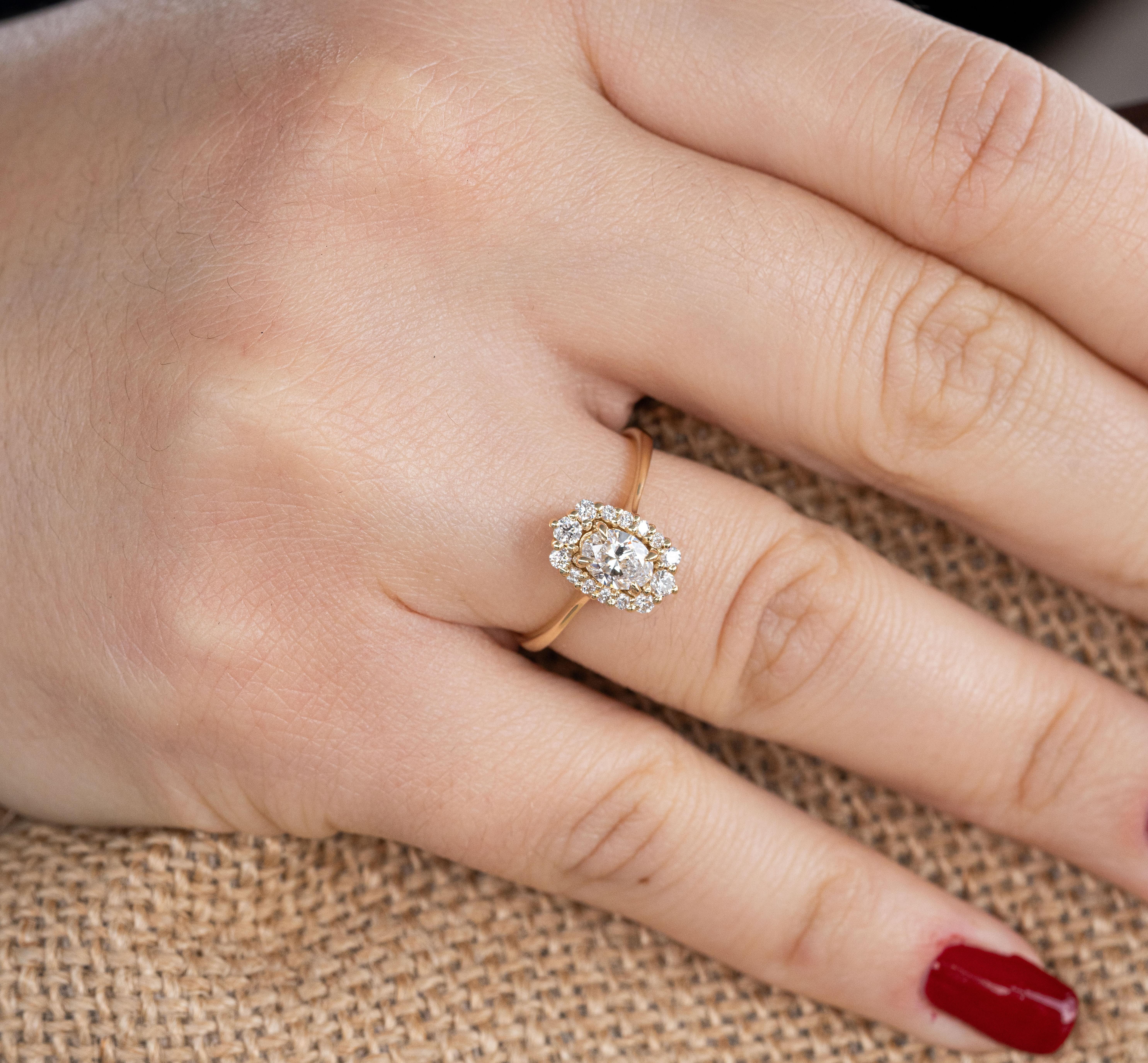 For Sale:  Oval Diamond Halo Engagement Ring 6