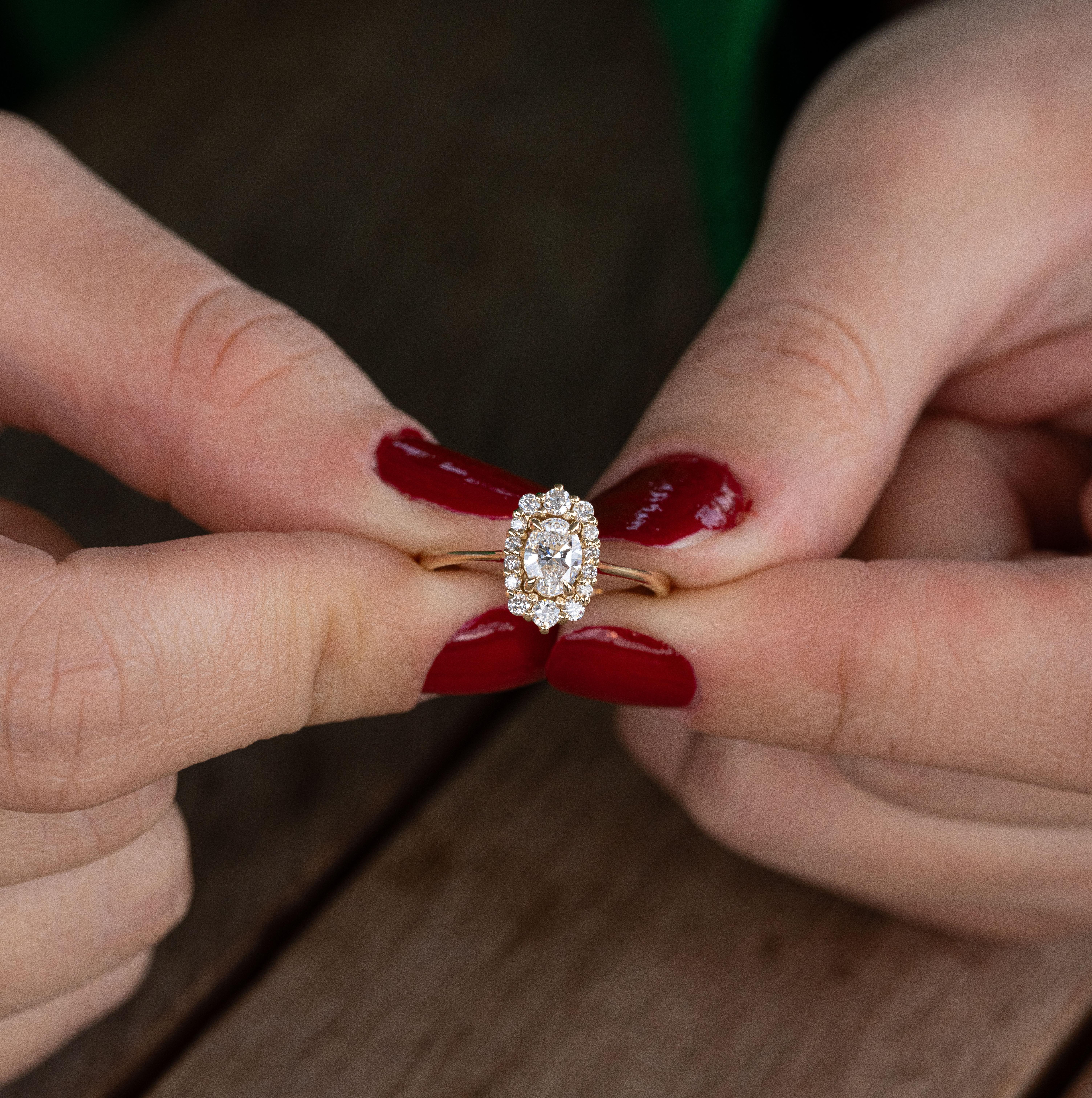 For Sale:  Oval Diamond Halo Engagement Ring 7