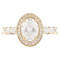 Oval Diamond Halo Engagement Ring with Diamond Pave Band