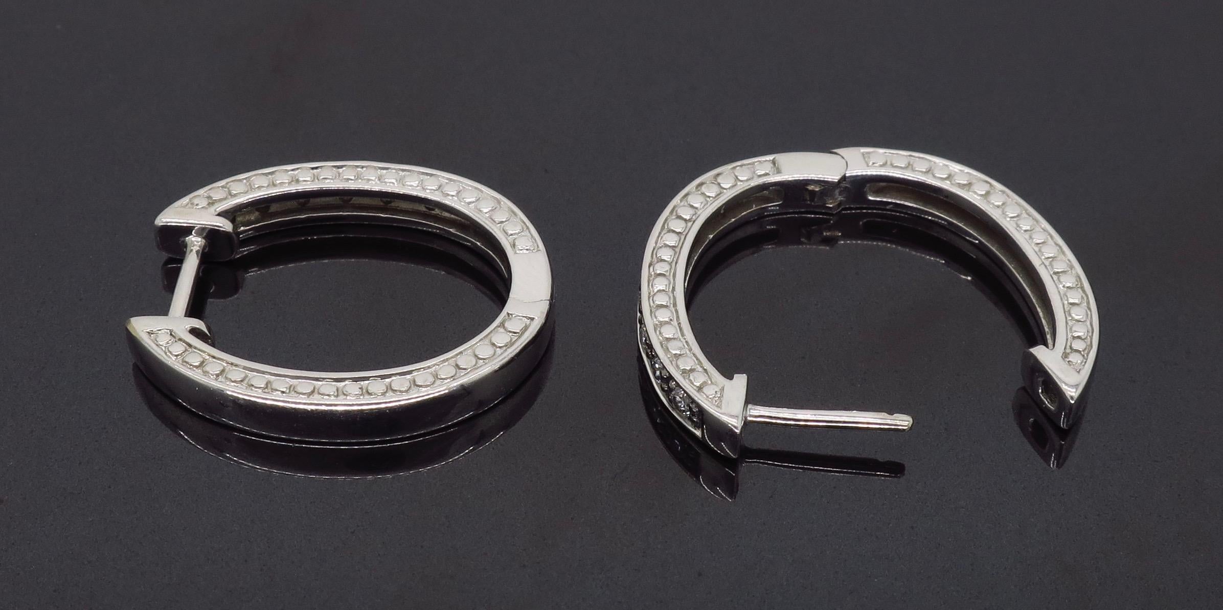 Women's or Men's Oval Diamond Hoop Earrings