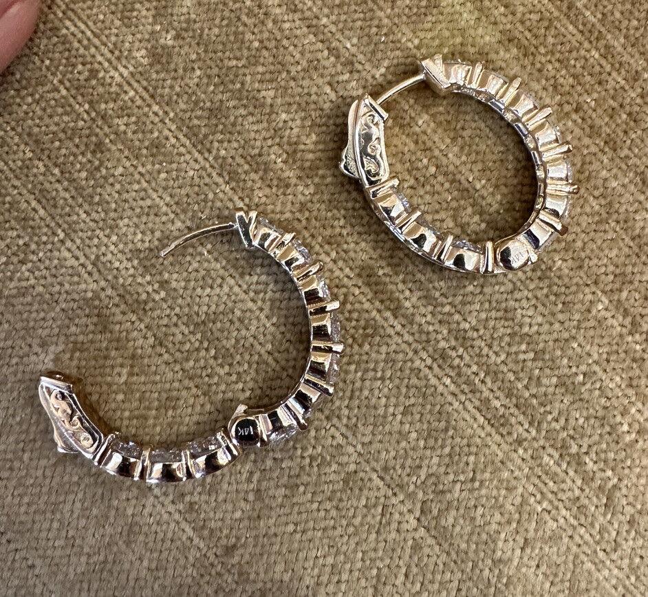 Oval Diamond Hoop Inside Out Earrings 3.73 Carat Total Weight 14k Yellow Gold In Excellent Condition For Sale In La Jolla, CA