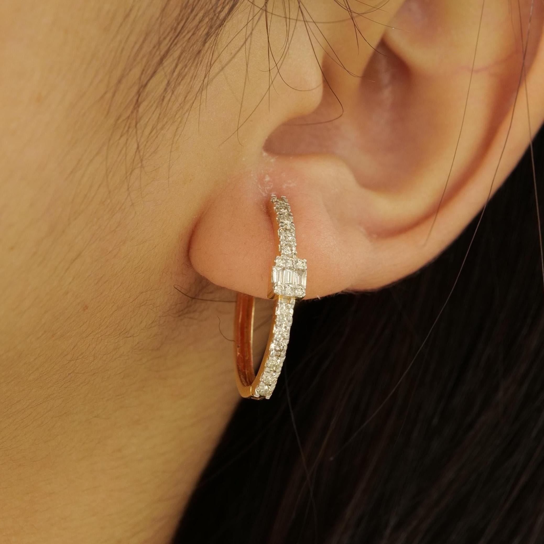 Art Déco Orecchini a cerchio ovali con diamante illusorio in oro massiccio 14K (certificati) in vendita