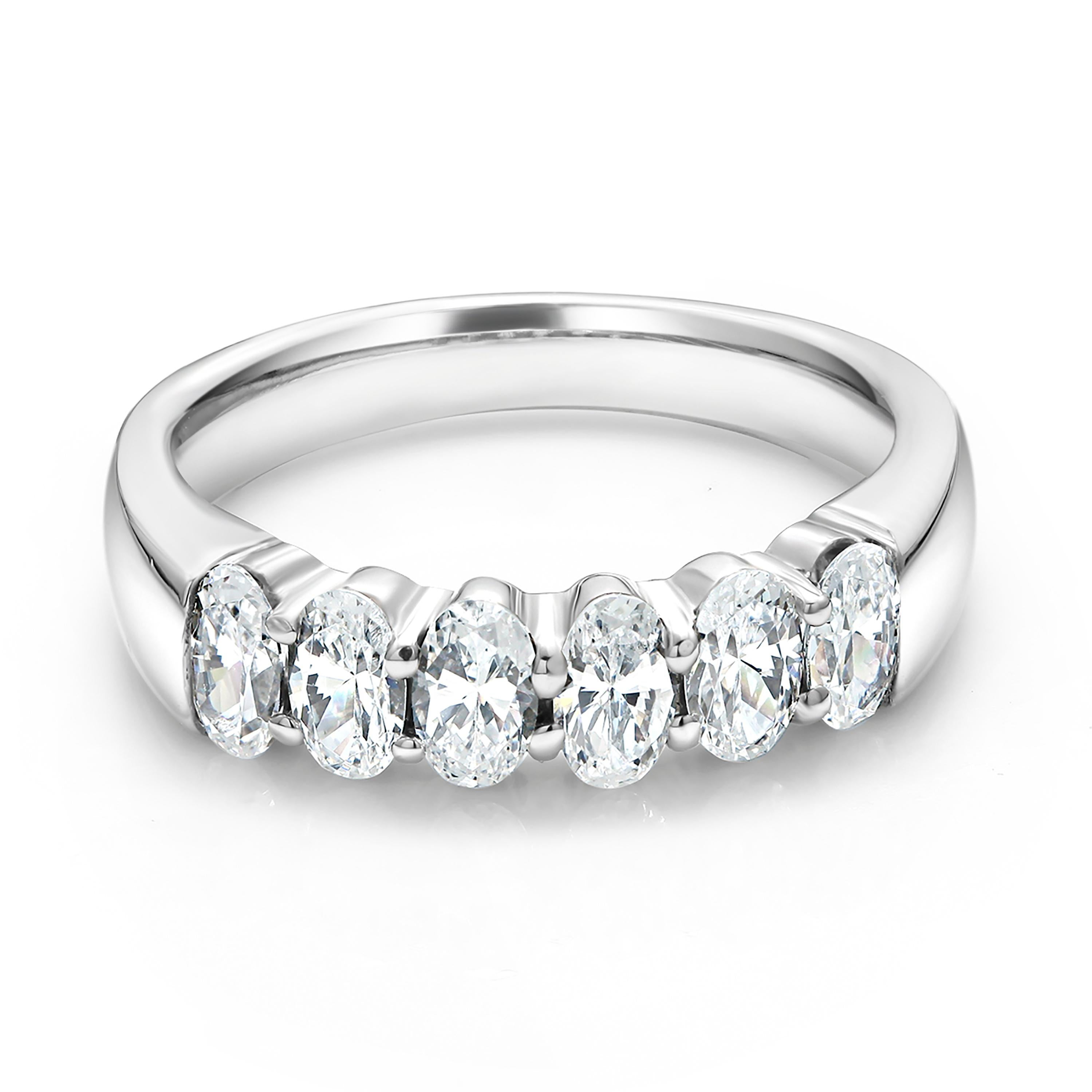 18 Karats white gold oval diamond prong set partial ring
Six oval diamond weighing 1.50 carat 
Each diamond measures 5x3 millimeter, weighing 0.27 carat 
Made to order in special size
Two to three weeks delivery 
New Ring
Available in full finger