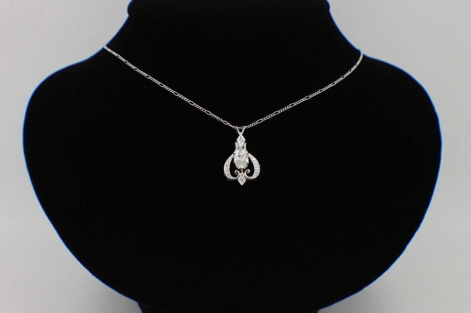 Oval Diamond Pendant Necklace 1.25 Carat 14 Karat White Gold 1