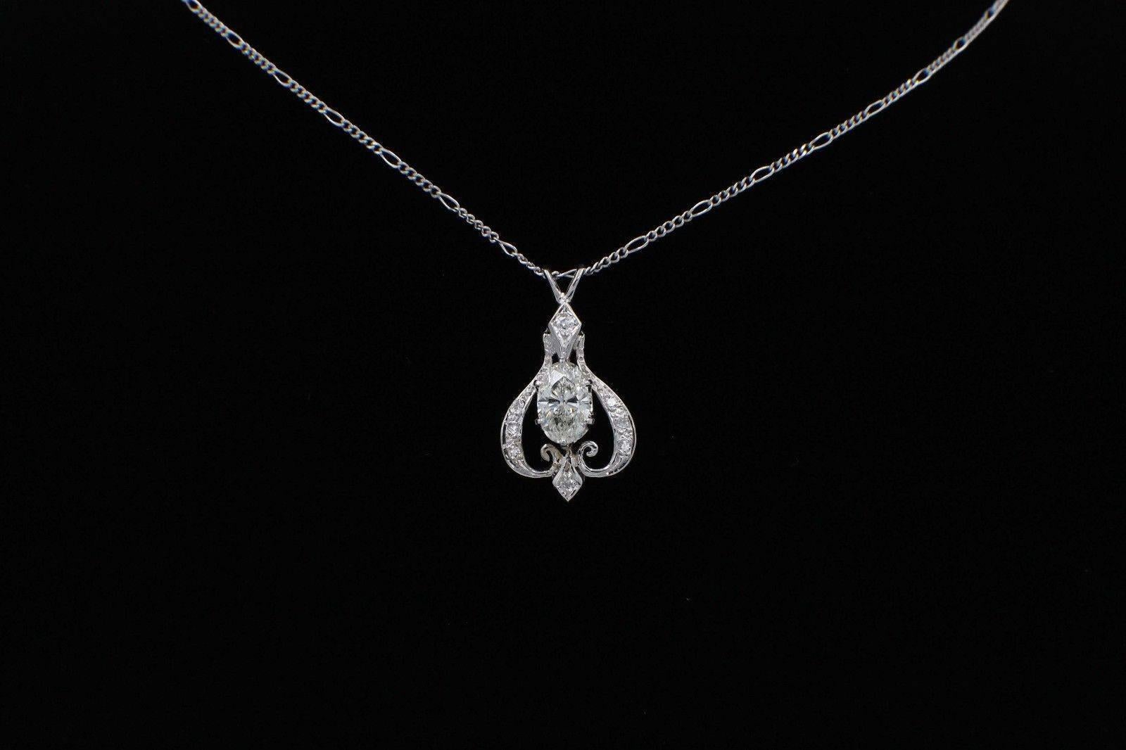 Oval Diamond Pendant Necklace 1.25 Carat 14 Karat White Gold 2