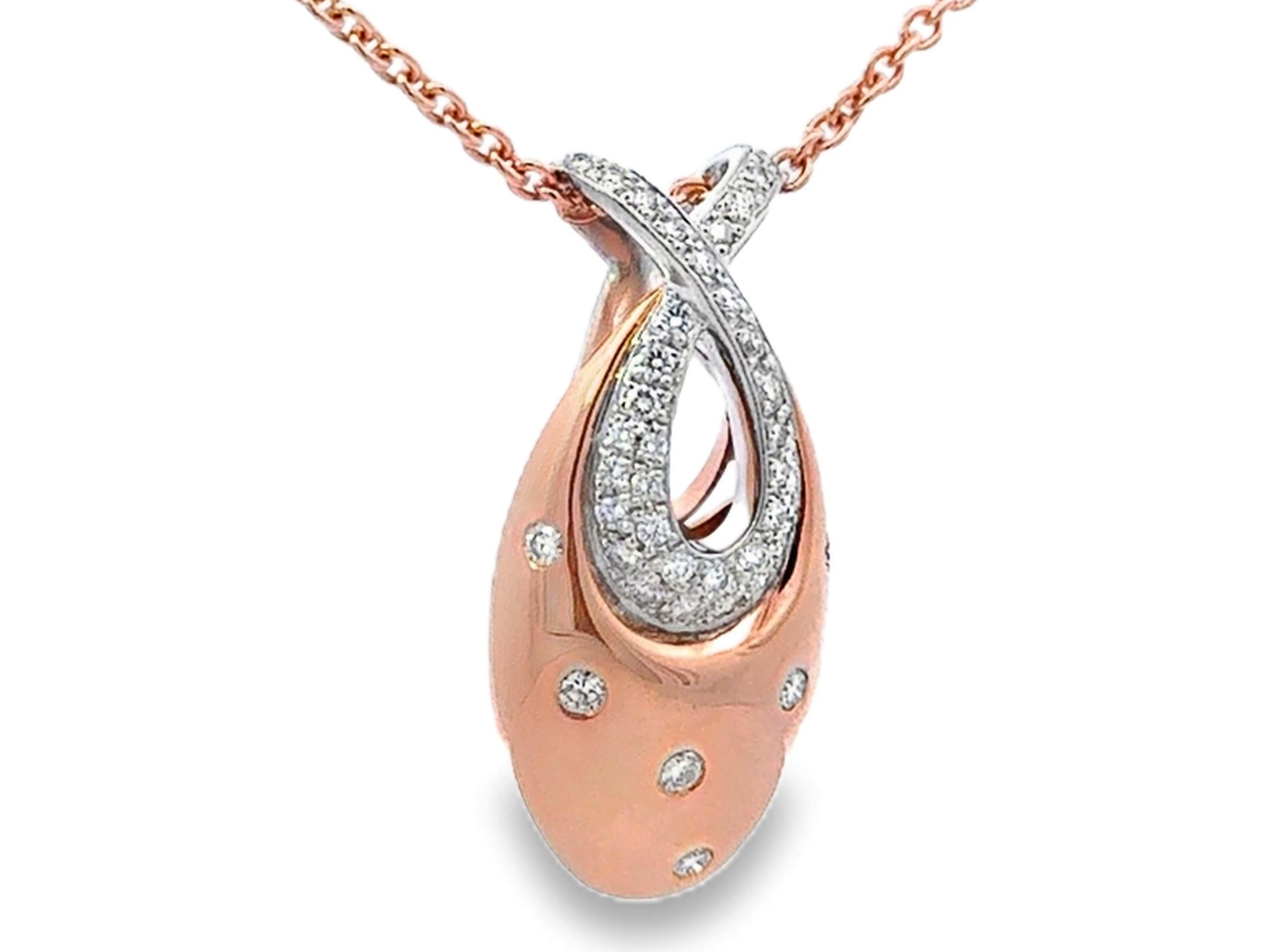 Collar Colgante Diamante Ovalado Oro Rosa 18k y Platino Criss Cross Bail Moderno en venta