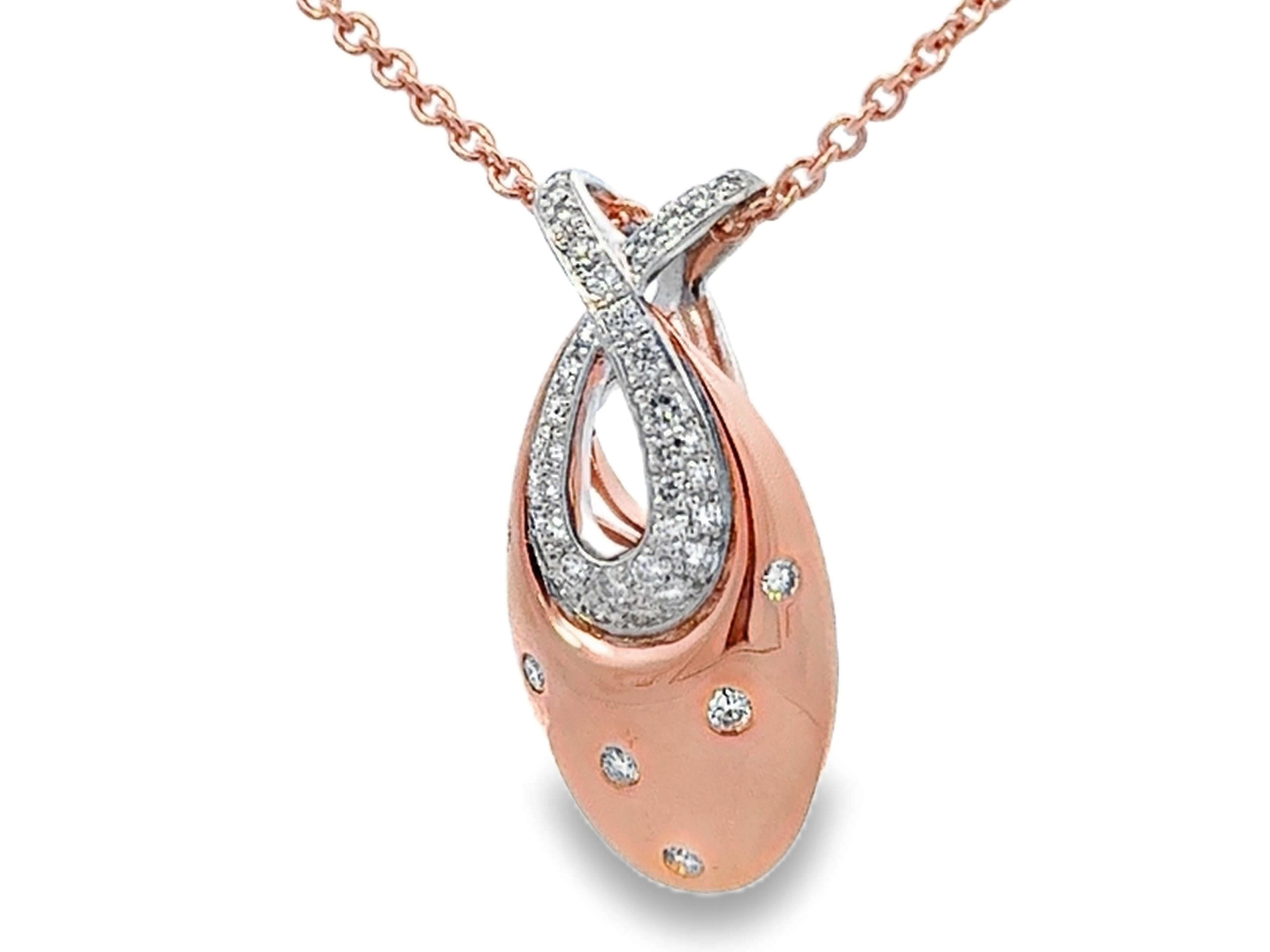 Collar Colgante Diamante Ovalado Oro Rosa 18k y Platino Criss Cross Bail Corte brillante en venta