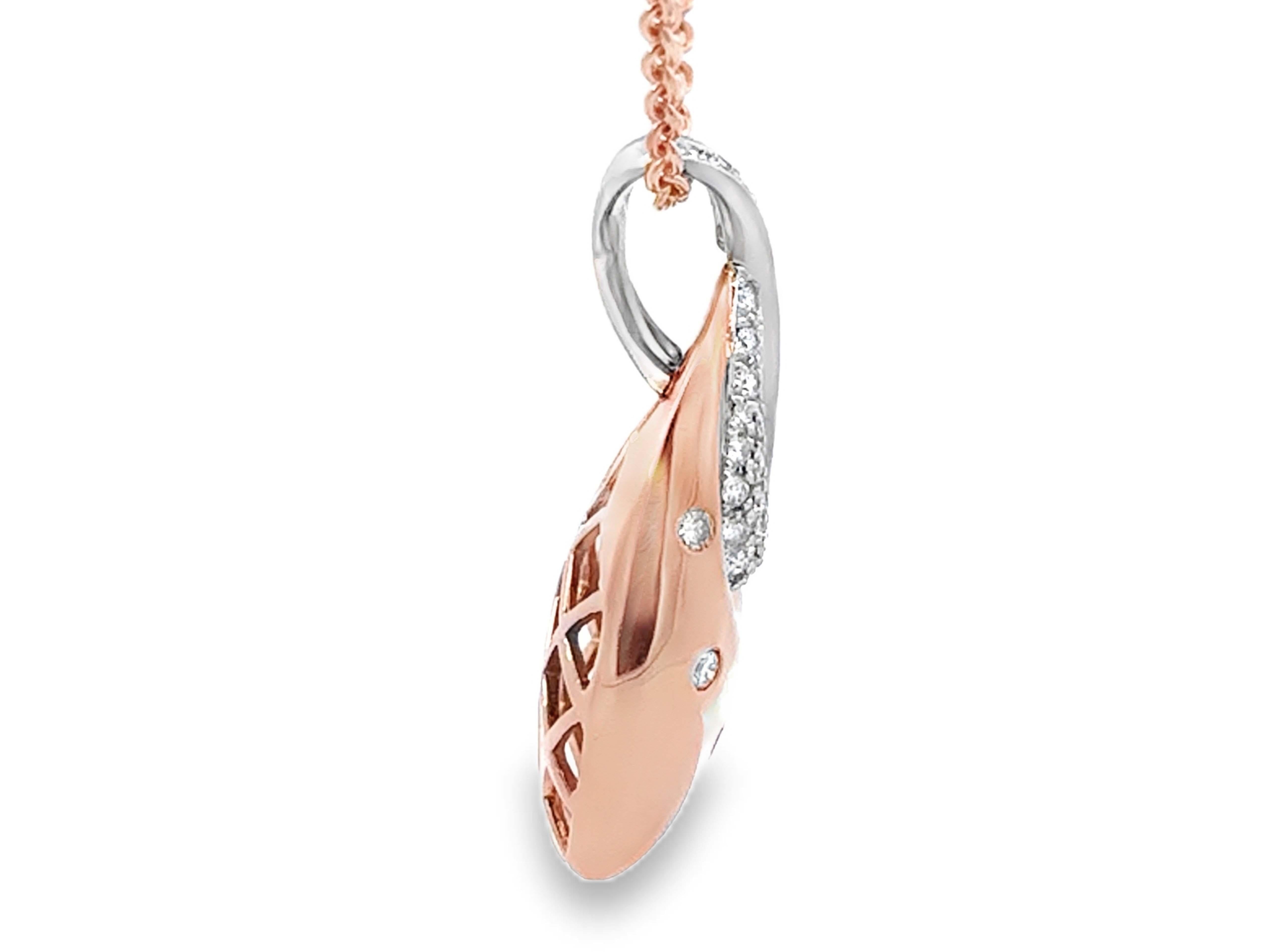 Collar Colgante Diamante Ovalado Oro Rosa 18k y Platino Criss Cross Bail en Excelente estado para la venta en Honolulu, HI