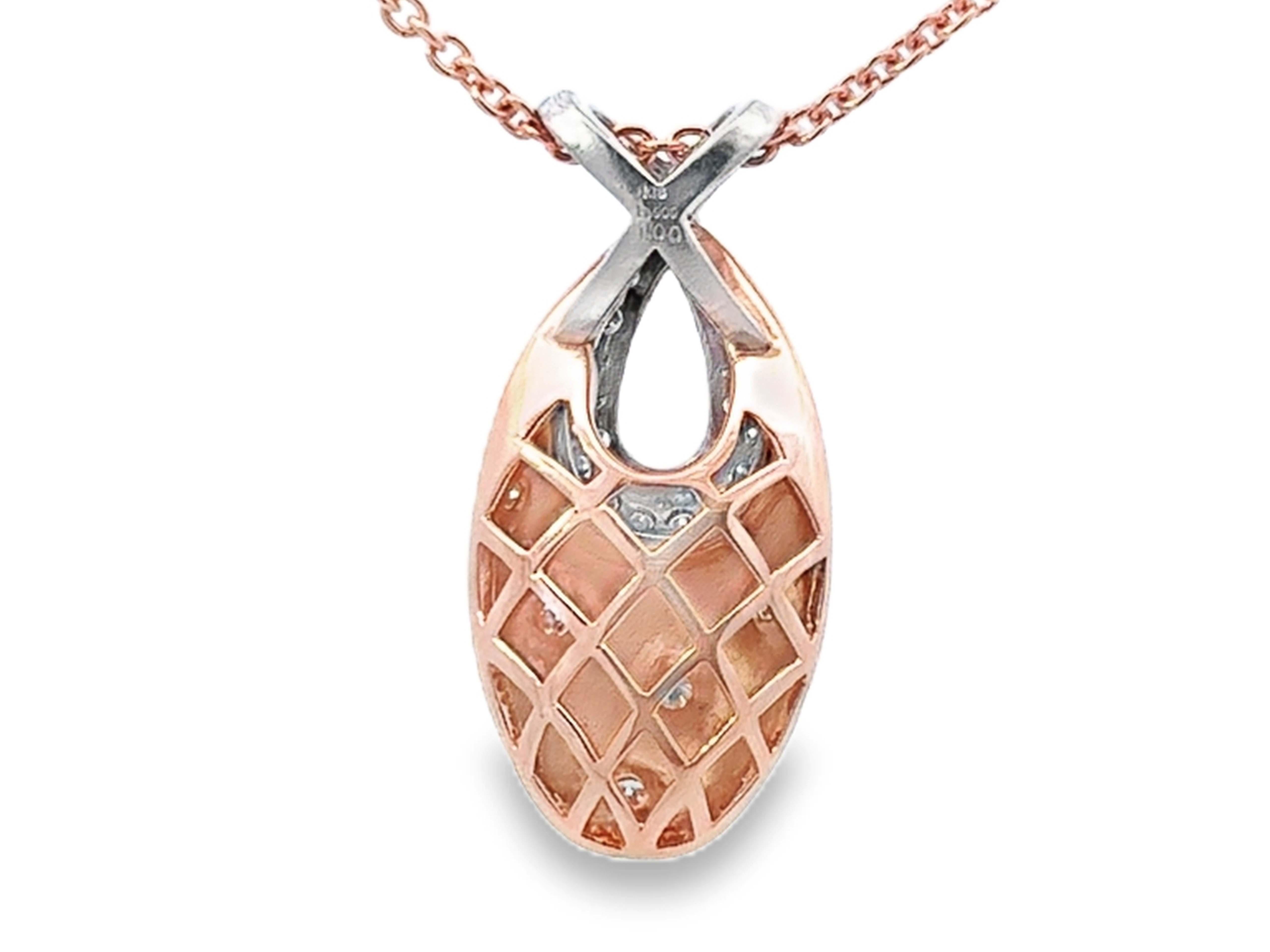 Collar Colgante Diamante Ovalado Oro Rosa 18k y Platino Criss Cross Bail en venta 1