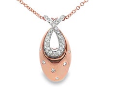 Collar Colgante Diamante Ovalado Oro Rosa 18k y Platino Criss Cross Bail