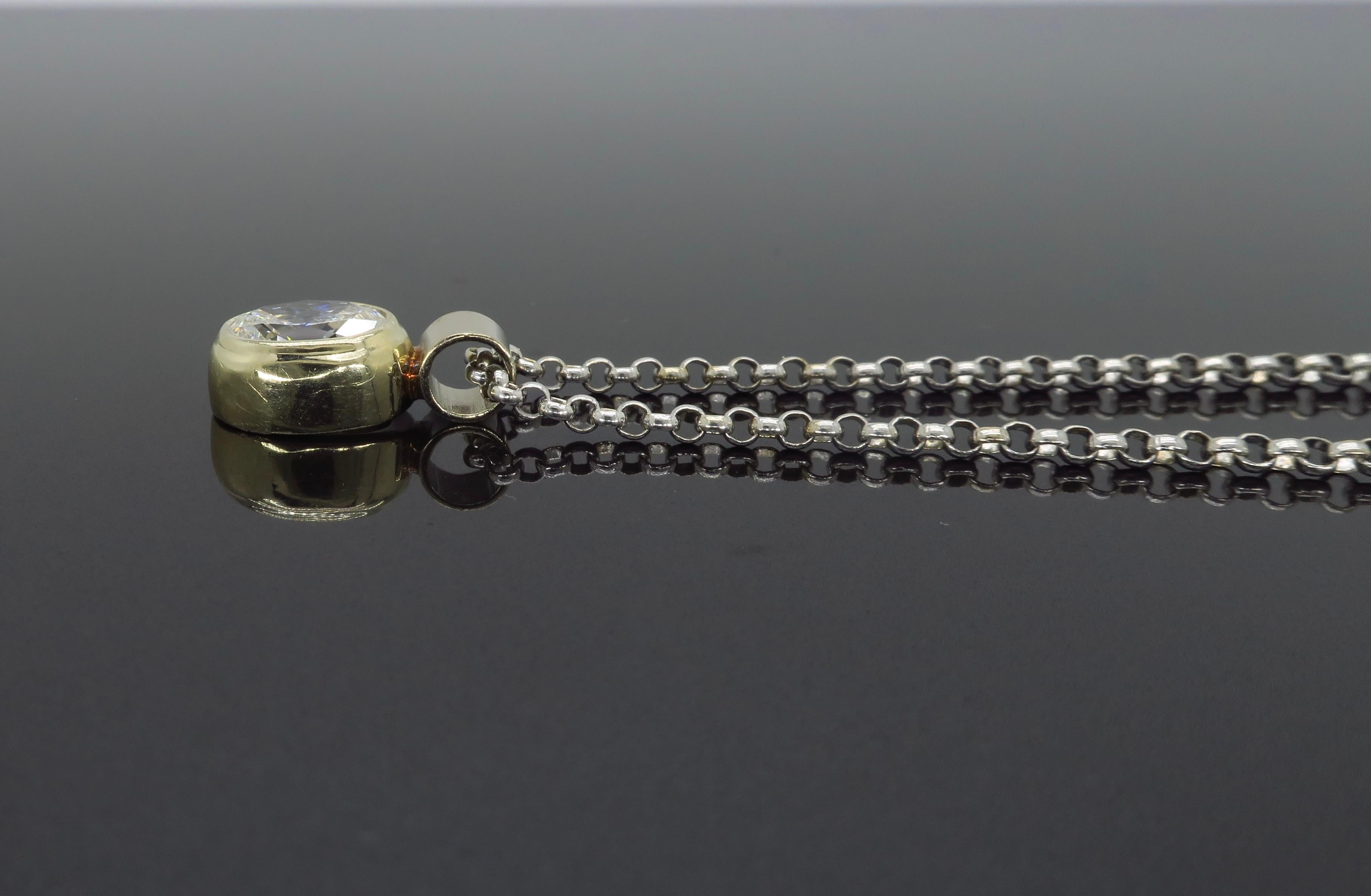 Women's or Men's Oval Diamond Pendant Necklace