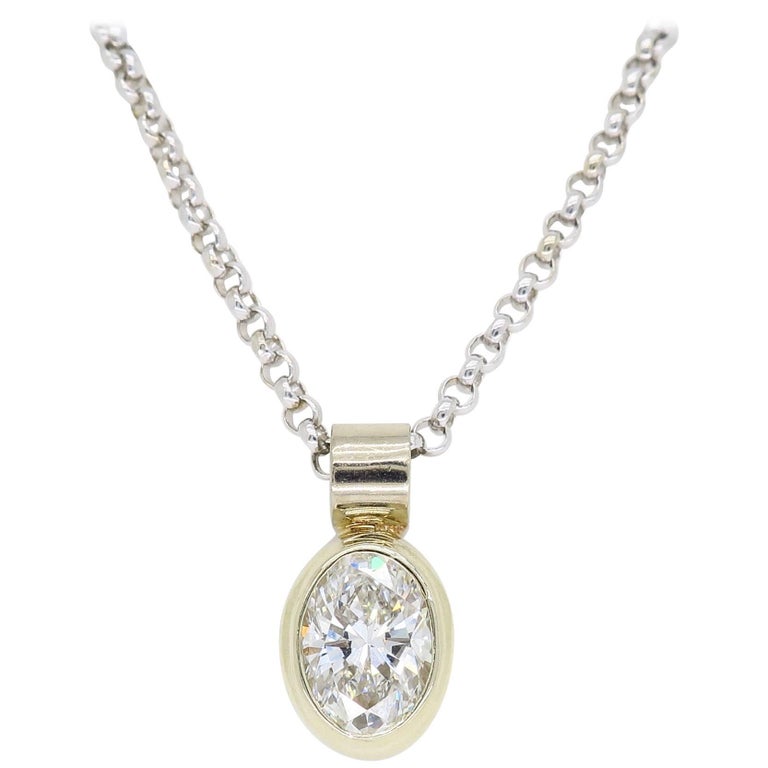 Oval Diamond Pendant Necklace at 1stDibs