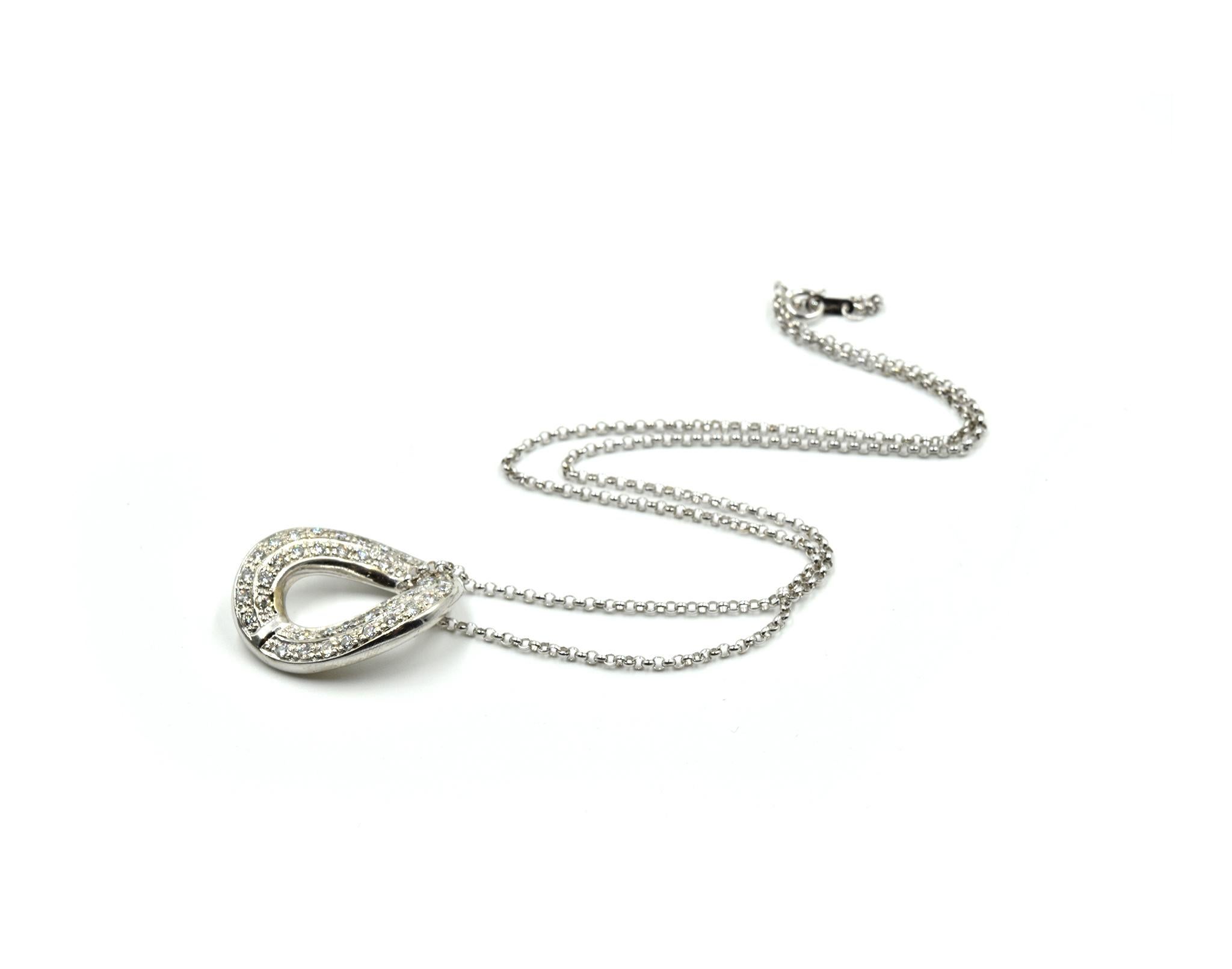 Modern Oval Diamond Pendant on Necklace 14 Karat White Gold
