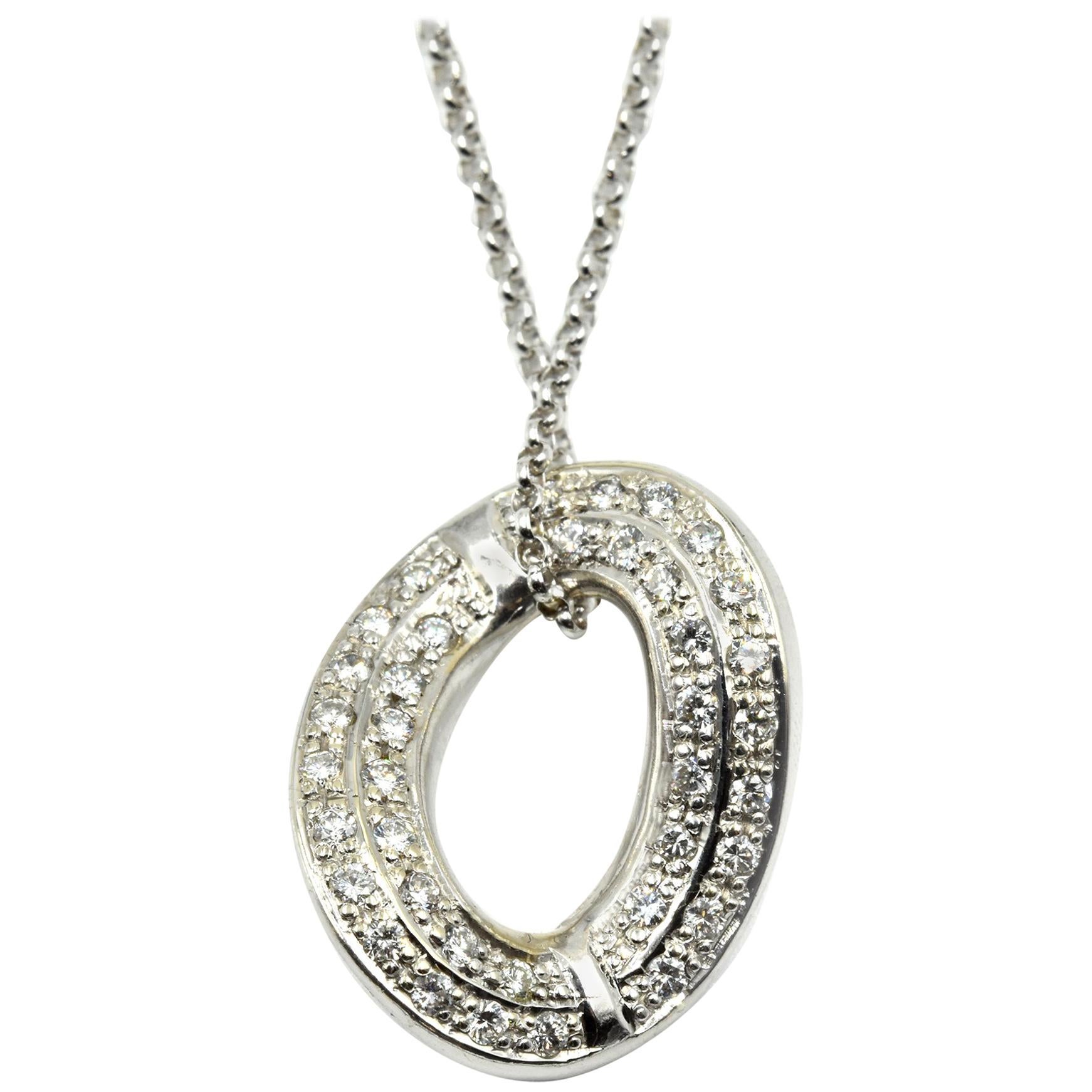 Oval Diamond Pendant on Necklace 14 Karat White Gold