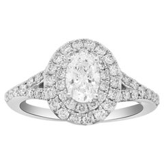 Oval Diamond Platinum Double Halo Split Shank Classic Engagement Ring 