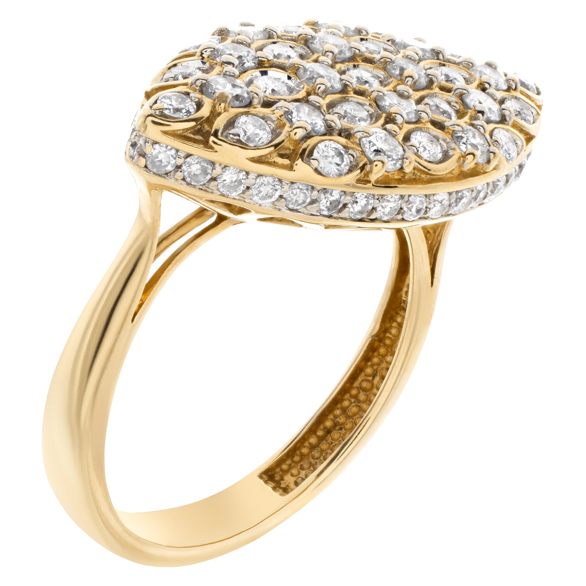 Women's Oval Diamond Ring in 14k Yellow Gold, 0.93 Carats in Pave Set Diamonds For Sale