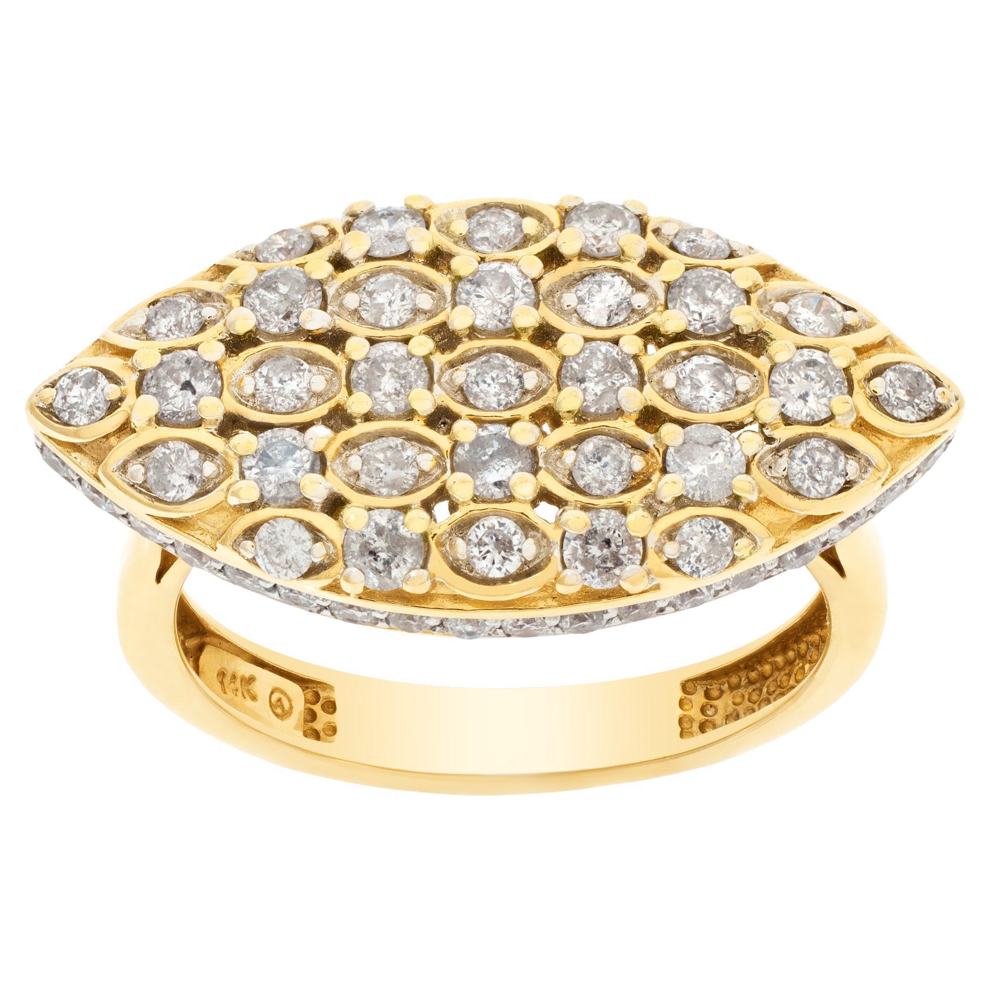 Oval Diamond ring in 14k yellow gold. 0.93 carats in pave set diamonds.  For Sale