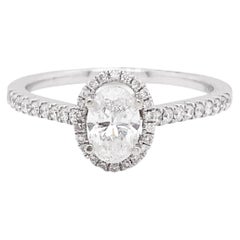 Oval Diamond Ring, White Gold, .72 Carat Diamond Oval Halo Engagement Ring