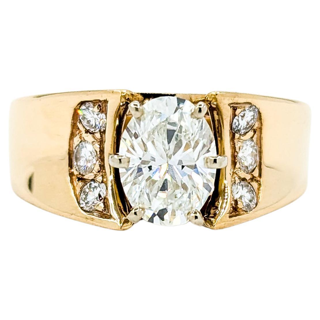Oval Diamond Ring with Diamond Accents in 14k Yellow Gold