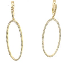 Oval Diamond Set Drop Earrings with Huggy Top Fittings with 1.10ct of Diamonds