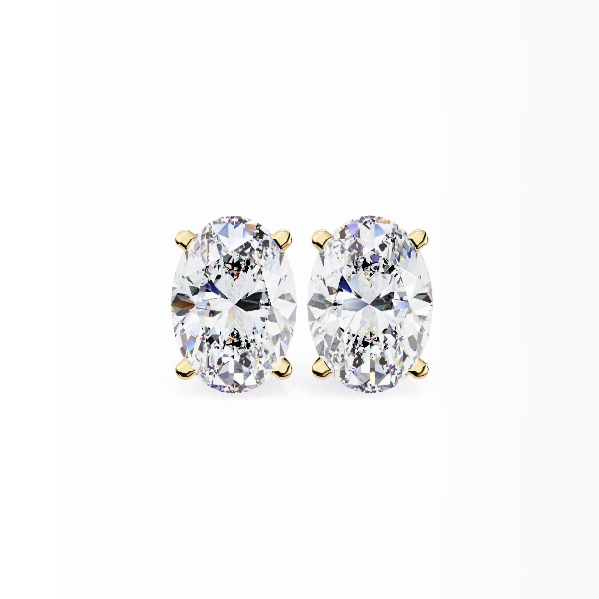 Oval Diamond Studs, 0.40 Carats TW, 14K Solid Gold, Everyday Studs, Pushback In New Condition For Sale In New York, NY