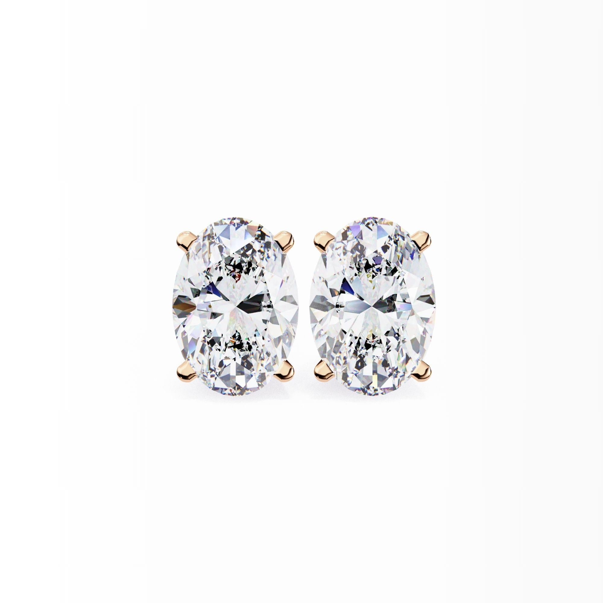 Oval Diamond Studs, 0.40 Carats TW, 14K Solid Gold, Everyday Studs, Pushback For Sale 3