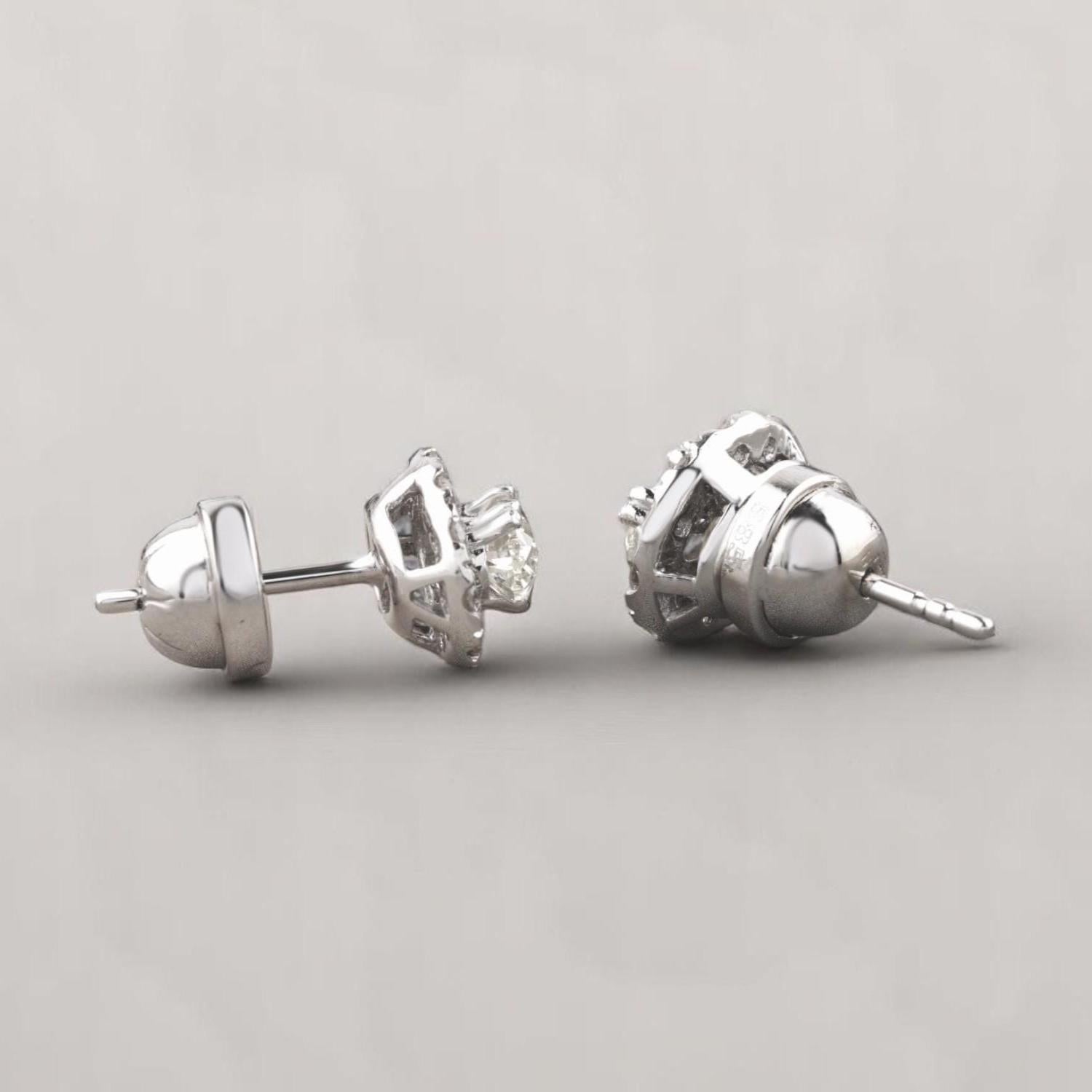 De las mujeres Pendientes de diamantes ovalados con halos en oro macizo de 14 quilates (certificado) en venta