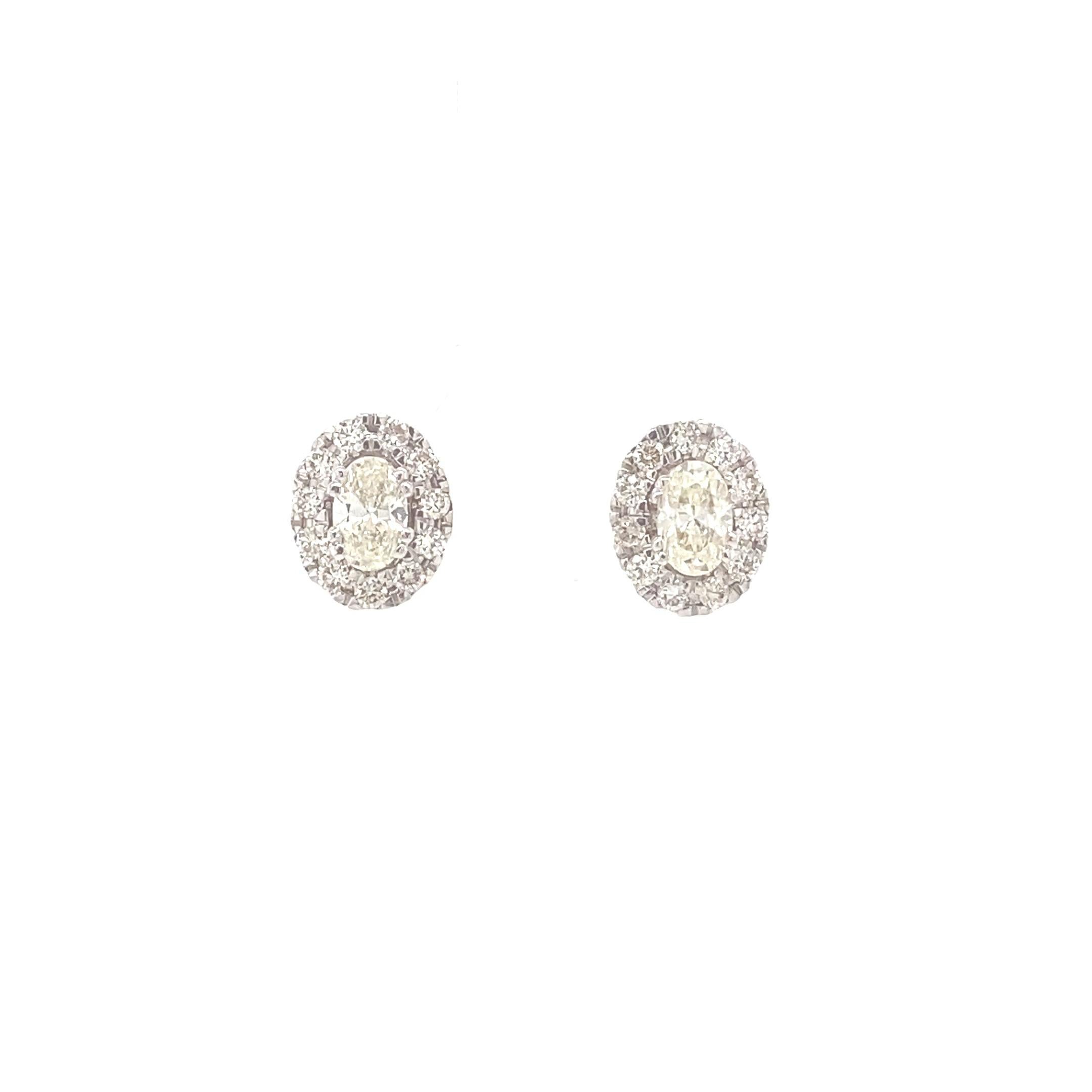 Pendientes de diamantes ovalados con halos en oro macizo de 14 quilates (certificado) en venta 2