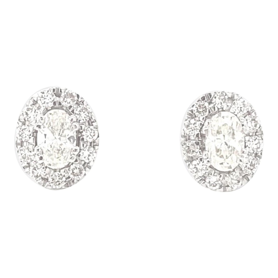 Pendientes de diamantes ovalados con halos en oro macizo de 14 quilates (certificado)