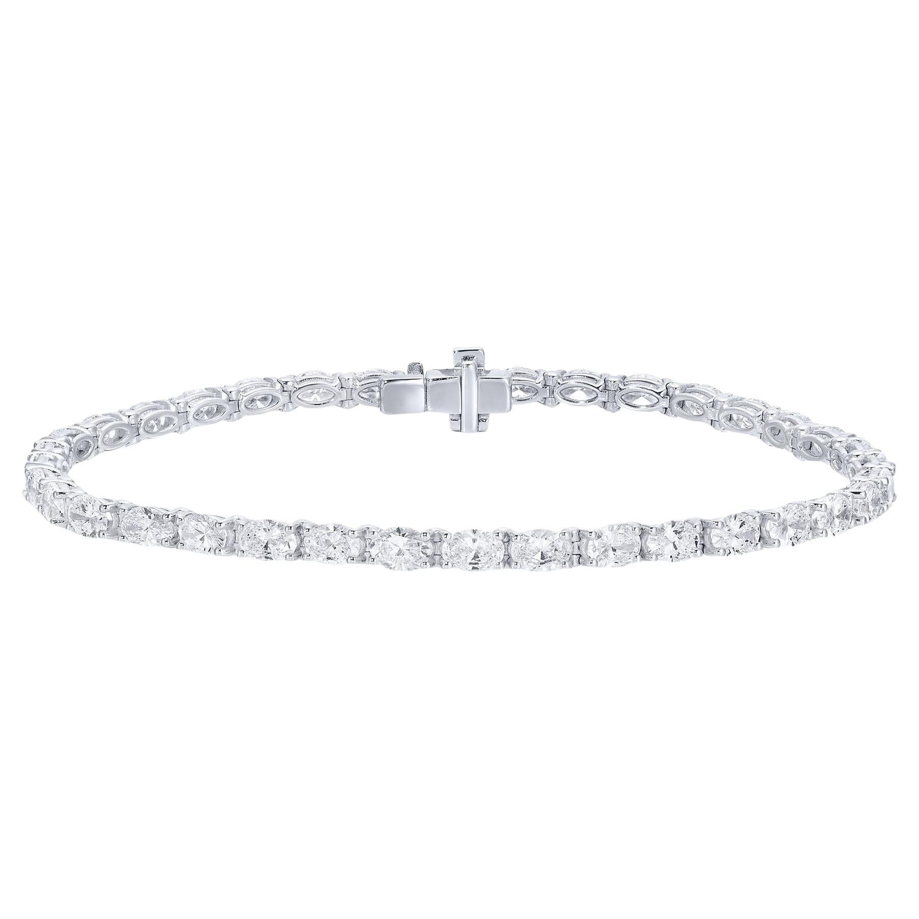 Oval Diamond Tennis Bracelet 6.64 Carats 36 Diamonds 18K Gold