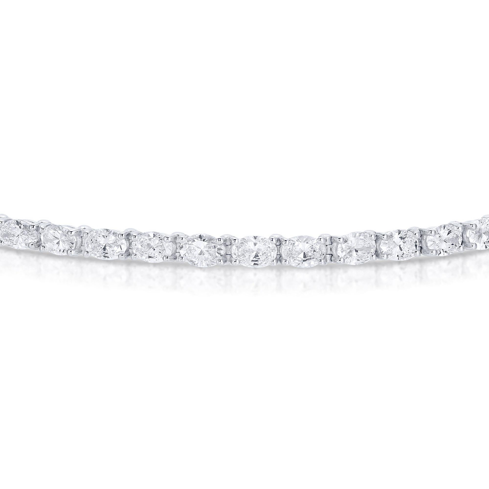 Women's or Men's Oval Diamond Tennis Bracelet 6.64 Carats 36 Diamonds 18K Gold For Sale