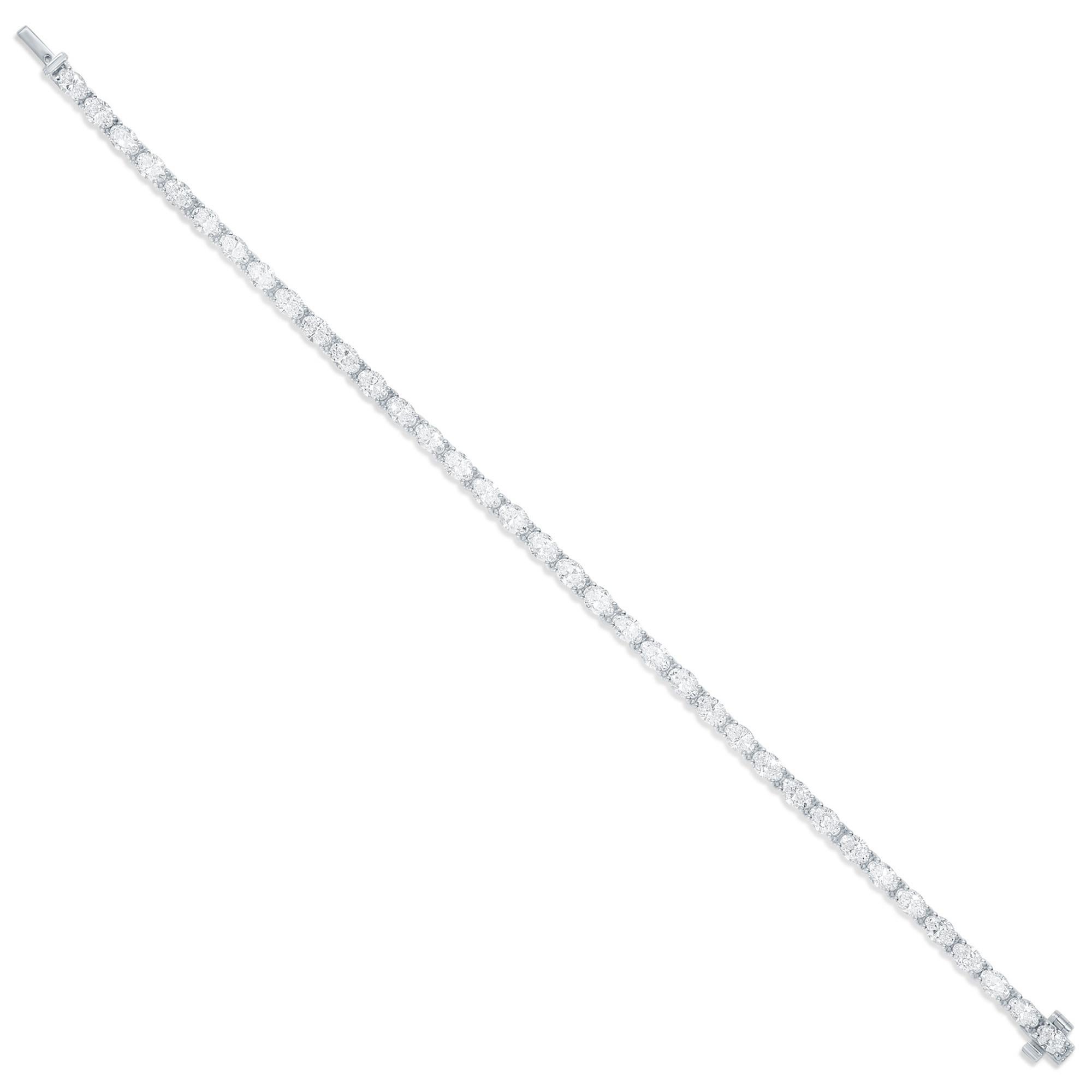 Oval Cut Oval Diamond Tennis Bracelet 6.64 Carats 36 Diamonds 18K Gold For Sale