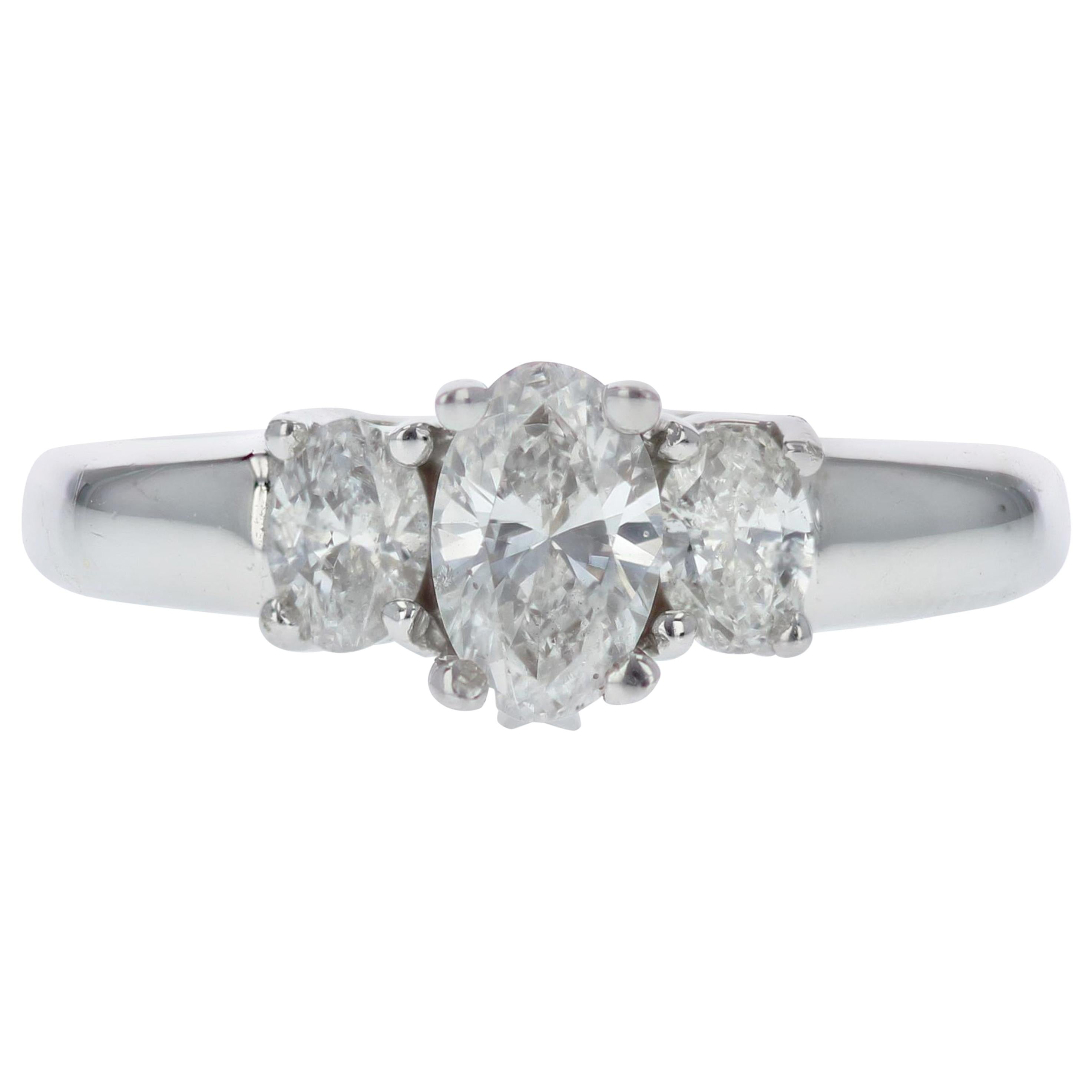 Oval Diamond Three-Stone Engagement Ring in White Gold