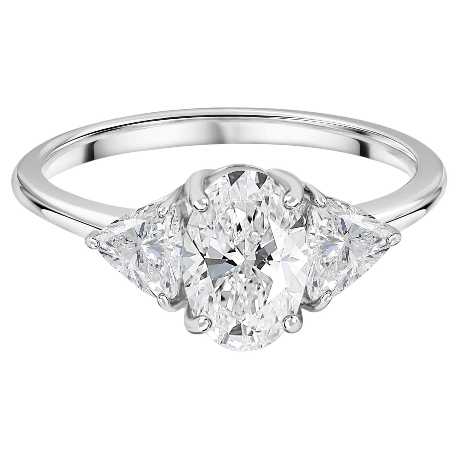 1.52 Carat Oval Trillion Diamond Three Stone Ring in 18K White Gold