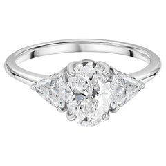 1.52 Carat Oval Trillion Diamond Three Stone Ring in 18K White Gold