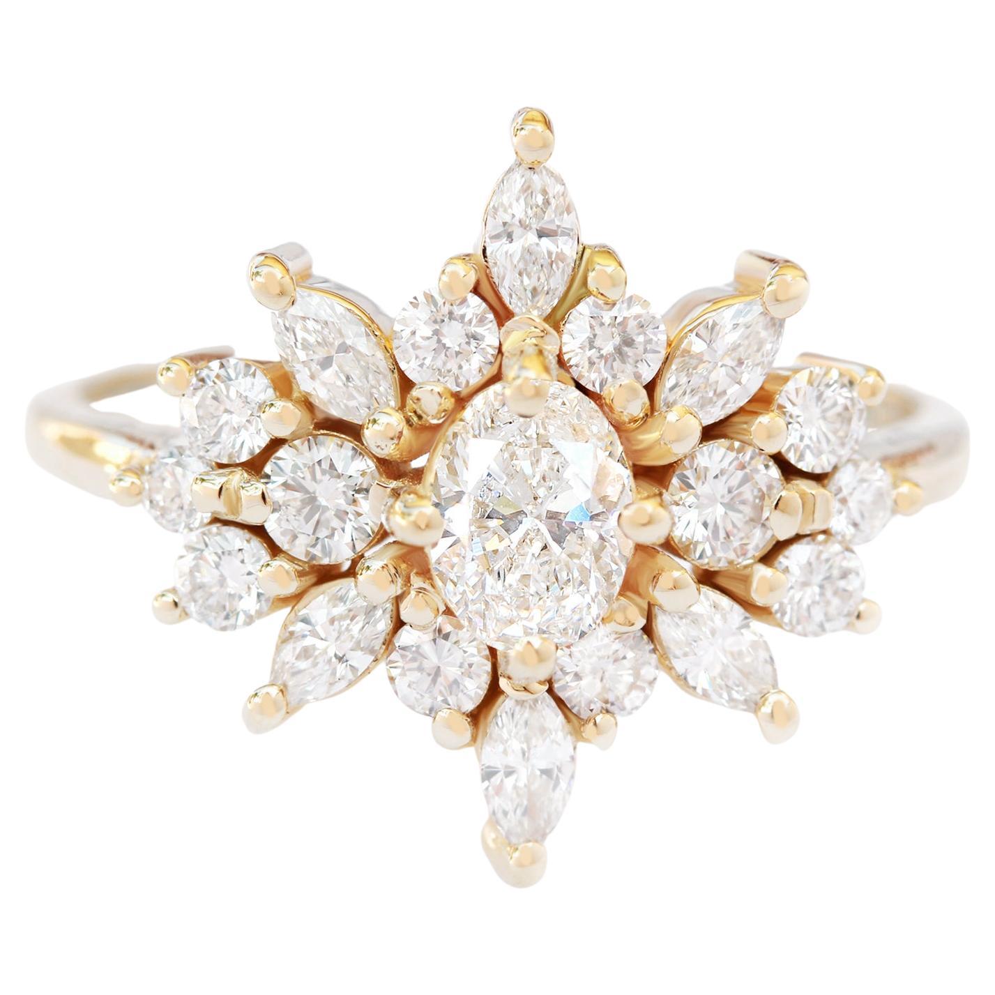 Oval Diamond Unique Alternative Engagement Ring, 14k Solid Gold, Phoenix