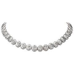 Oval Diamond White Gold Choker Riviera Necklace