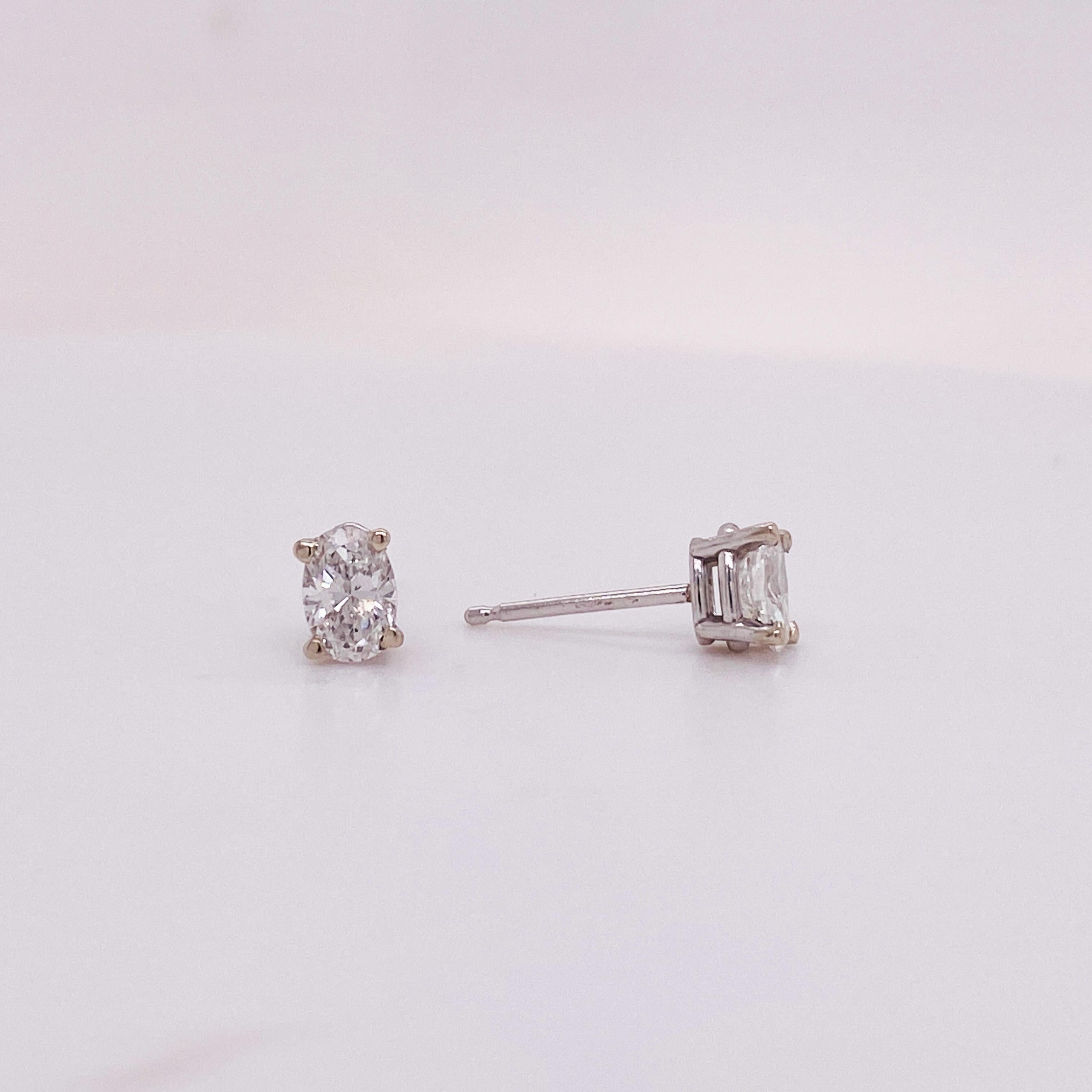 Oval Cut Oval Diamonds .50 Carats Stud Pair in 14K White Gold 1/2 Carat Total Lv For Sale