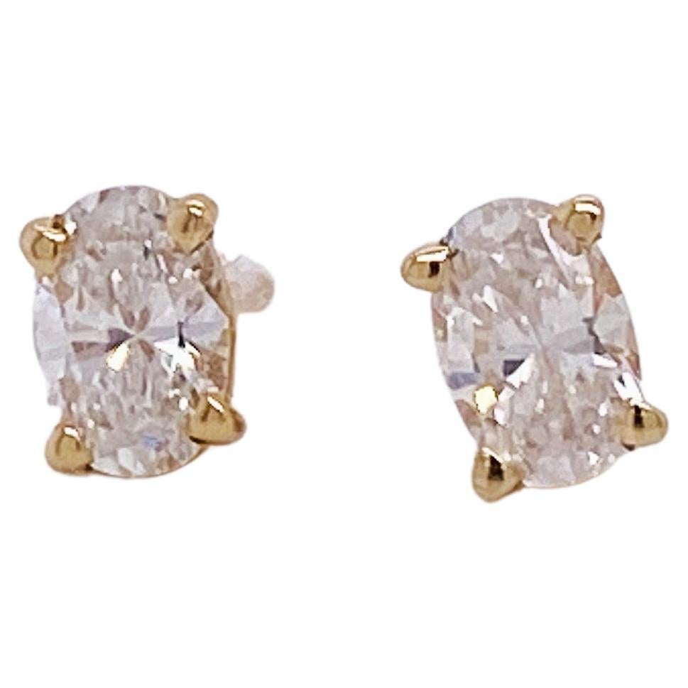 Oval Diamonds .50 Carats Stud Pair in 14K Yellow Gold 1/2 Carat Total Lv For Sale