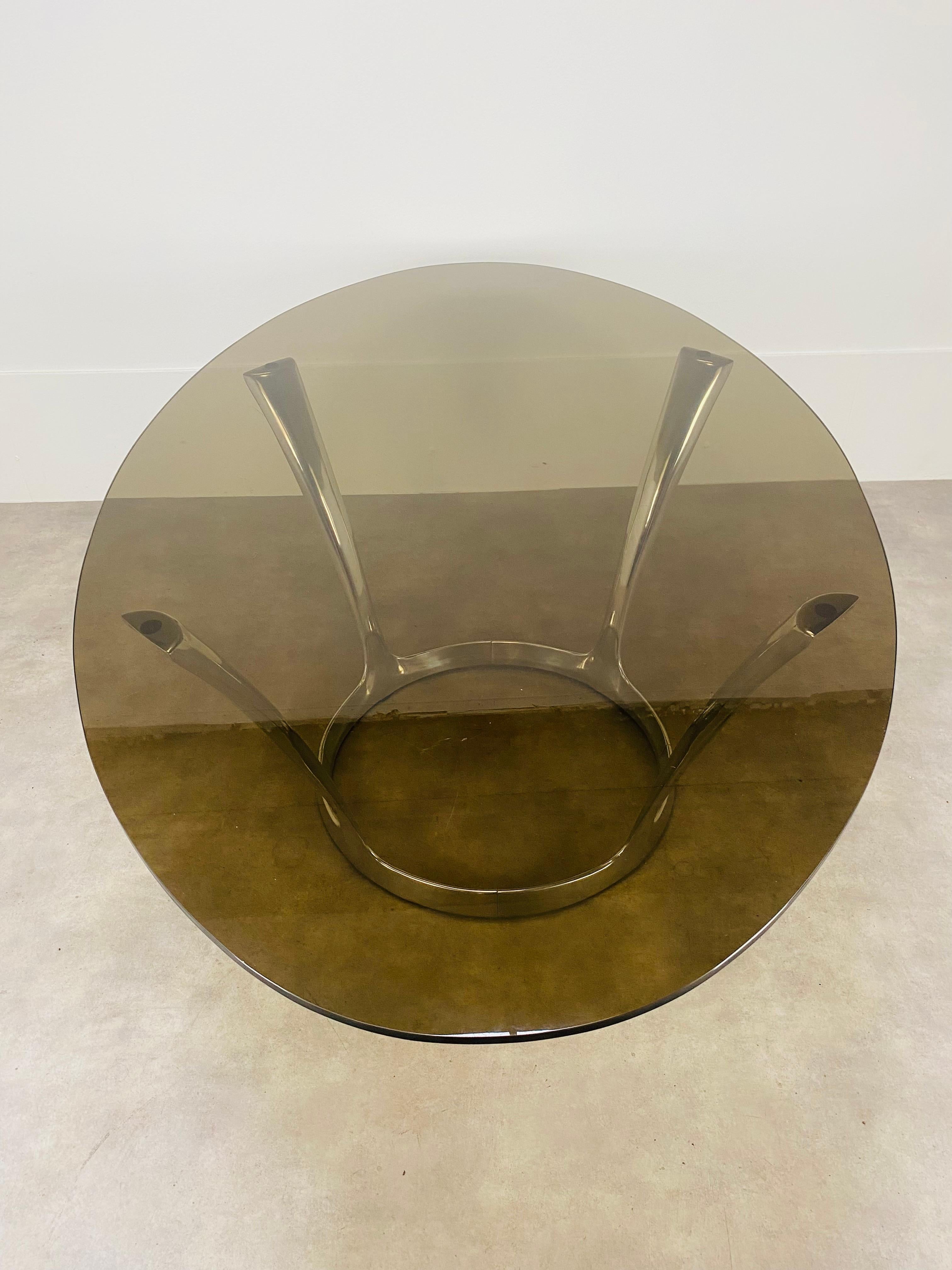 Oval dining room table by Michel Charron, glass and aluminium  For Sale 2